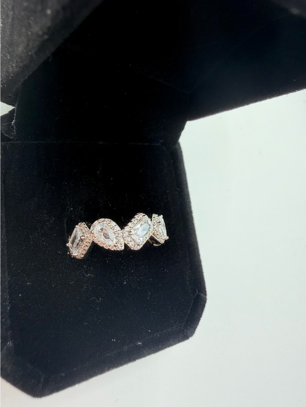 Sterling 925 Silver & Clear CZ Marquise & Emerald Band